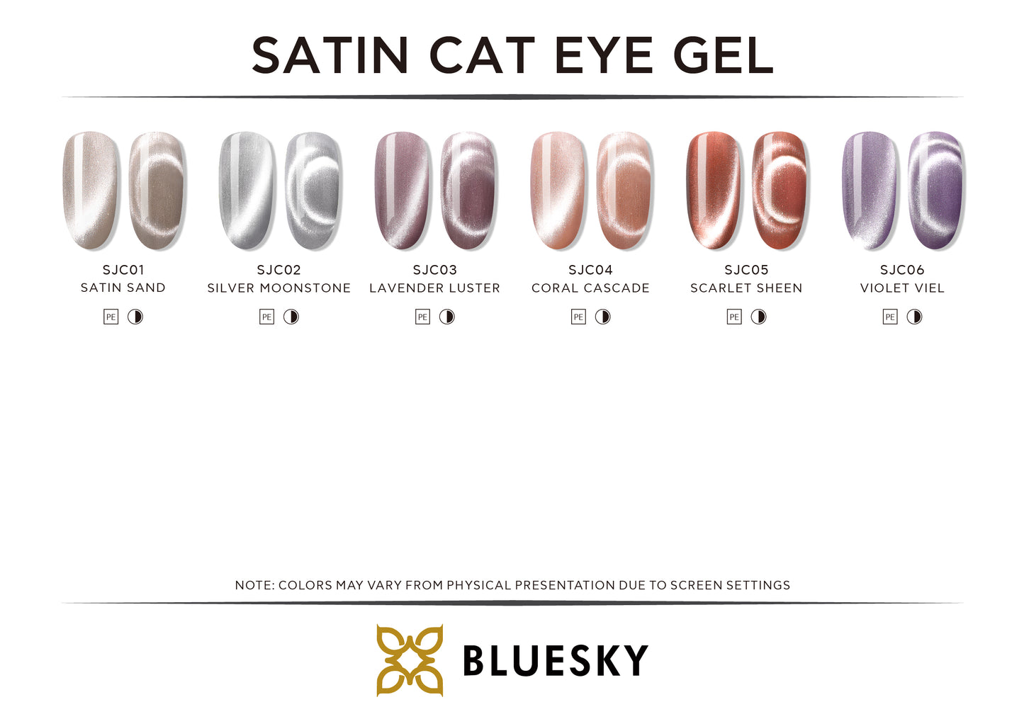 Bluesky Satin Cat Eye Gel Polish – Bundle of 6 Colors | 10ml